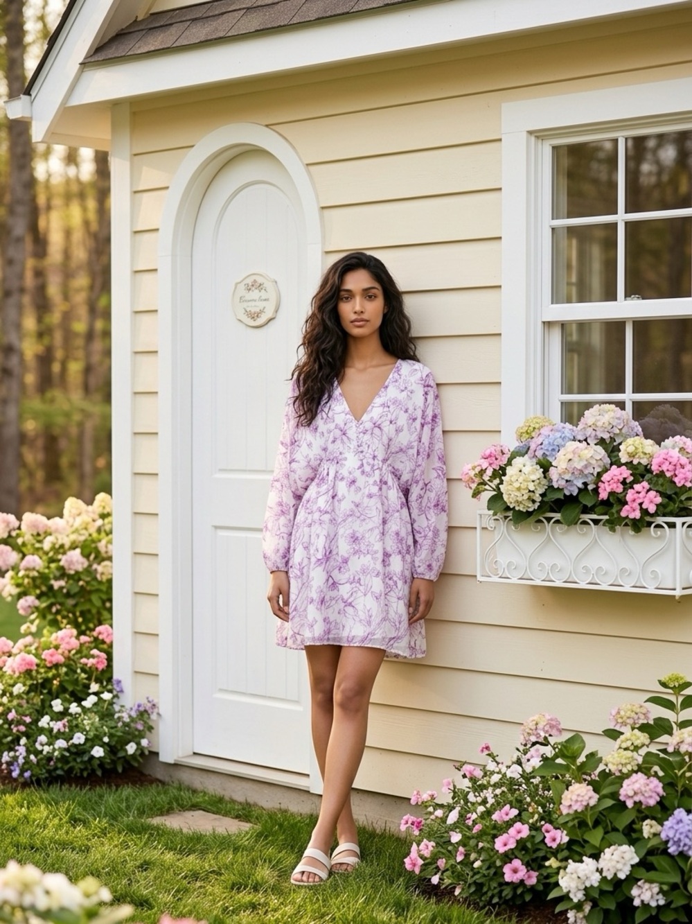 a new day Lavender Floral V-Neck Mini Dress
